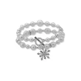 Anne Klein Silver Tone Crystal Set Of 2 Pearl Stretch With Snowflake Charm Bracelets