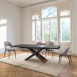 Hokku Designs Kerriann 5 Piece Extendable Modern Cross Legs Dining Set w/ Fabric Swivel Chairs Wood/Upholstered/Metal in Black/Brown/Gray | Wayfair