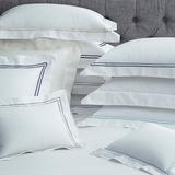 Set of 2 SFERRA Grande Hotel Pillowcases - White with Navy Embroidery, Standard White with Navy Pillowcases - Frontgate