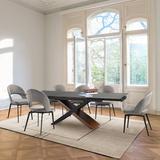 Hokku Designs Kerrianne 7 Piece Extendable Modern Cross Legs Dining Set w/ Fabric Swivel Chairs Wood/Upholstered/Metal in Black/Brown/Gray | Wayfair