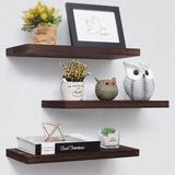 Millwood Pines Aubrette 3 Piece Solid Wood Wall Mounted Shelves Floating Shelf Wood in Brown, Size 1.0 H x 17.0 W x 6.7 D in | Wayfair