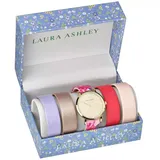 Laura Ashley Women's Floral Watch Set With 4 Interchangeable Straps, Gold