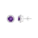 Belk & Co 10K White Gold 6Mm Round Amethyst And Created White Sapphire Halo Stud Earrings