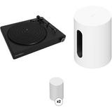 Victrola Stream Onyx Turntable with a Pair of White Sonos ERA 100s and Sonos Sub Kit VPT-2000-BLK-ORT