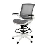 Flash Furniture BL-LB-8801X-D-GR-WH-GG Swivel Drafting Chair w/ Gray Mesh Back & Seat - White Base w/ Foot Ring Commercial Office Furniture