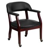Flash Furniture B-Z100-BLACK-GG Rolling Conference Chair w/ Black Vinyl Upholstery & Mahogany Wood Frame