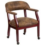 Flash Furniture B-Z100-BRN-GG Rolling Conference Chair w/ Bomber Jacket Brown Microfiber Upholstery & Mahogany Wood Frame
