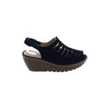 Skechers Wedges: Slingback Platform Boho Chic Blue Print Shoes - Women's Size 8 - Peep Toe