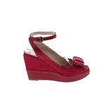 Salvatore Ferragamo Wedges: Red Print Shoes - Women's Size 7 - Peep Toe
