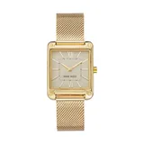 Nine West Women's Rectangular Gold-Tone Stainless Steel Mesh Band Watch, 29 Millimeter, Gold