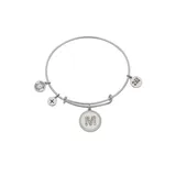 Alex And Ani Silver Tone Crystal M Initial Expandable Charm Bangle Bracelet, White
