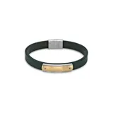 Belk & Co Men's Stainless Steel Green Leather Bracelet With Gold Tone Ip, 8.5 In