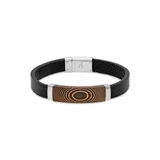 Belk & Co Men's Stainless Steel And Leather Bracelet With Carbon Fiber & Copper Inlay, 8.5 In