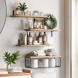 Generic 4+1 Tier Bathroom Shelves, Floating Shelves Rustic Wood Wall Mounted Shelf in Black/Brown, Size 0.6 H x 16.0 W x 6.0 D in | Wayfair CY472-3