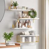 Generic 4+1 Tier Bathroom Shelves, Floating Shelves Rustic Wood Wall Mounted Shelf in Yellow, Size 0.6 H x 16.0 W x 6.0 D in | Wayfair CY472