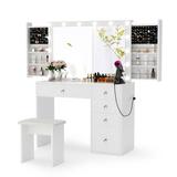 Latitude Run® Calijah Makeup Vanity w/ Hidden Sliding Storage Shelves Wood in White, Size 59.65 H x 39.37 W x 15.75 D in | Wayfair