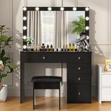 Latitude Run® Calijah Makeup Vanity w/ Hidden Sliding Storage Shelves Wood in Black, Size 59.65 H x 39.37 W x 15.75 D in | Wayfair