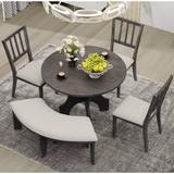 Red Barrel Studio® 5-Piece Dining Table Set, 44" Round Dining Table w/ Curved Bench & Side Chairs For 4-5 People For Dining Room & Kitchen in Gray