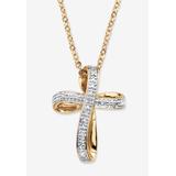 Women's White Diamond Accent Two-Tone 18K Gold-Plated Cross Pendant Necklace 18" by PalmBeach Jewelry in Gold