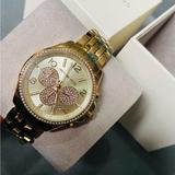 Michael Kors Accessories | Michael Kors Camille Chronograph Quartz Crystal Gold Dial Ladies Watch Mk6958 | Color: Gold | Size: Os