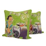 'Flowery Day' (pair) - Fair Trade Batik Cotton Cushion Covers