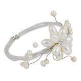 Pearl wrap bracelet, 'Pearl Flower' - Bridal Pearl Bracelet