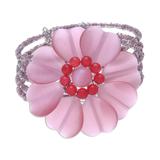 Beaded cuff bracelet, 'Sweetheart Blossom'