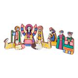 'Christmas Color' (11 pieces) - Handmade Religious Wood Nativity Scene Scul