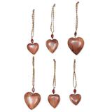 Wood ornaments, 'Hearts of Happiness' (set of 6)