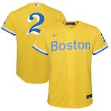 "Youth Nike Xander Bogaerts Gold/Light Blue Boston Red Sox City Connect Replica Player Jersey"