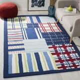 Blue Area Rug - Safavieh Striped Hand Hooked Area Rug Cotton/Wool in Blue, Size 96.0 W x 0.63 D in | Wayfair SFK318A-8