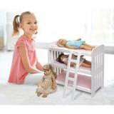 Badger Basket Triple Doll Bunk Bed w/ Ladder, Bedding, & Free Personalization Kit - Pink Gingham Wood in Brown, Size 22.0 H x 22.5 W x 22.5 D in