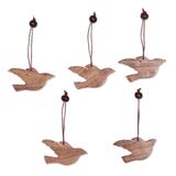 Wood ornaments, 'Songbird Holiday' (set of 5)