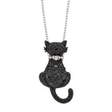 "Sterling Silver 1/4-ct. T.W. Black and White Diamond Cat Pendant, Women's, Size: 18"""