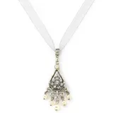 1928 Silver-Tone Simulated Crystal and Simulated Pearl Teardrop Necklace, Women's, Multicolor