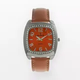Peugeot Silver-Tone Crystal Leather Watch - Women, Women's, Orange