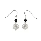 Sterling Silver Freshwater Cultured Pearl & Onyx Bead Drop Earrings, Women's, Black