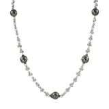 Sterling Silver Tahitian Cultured Pearl Bead Station Necklace, Women's, Black