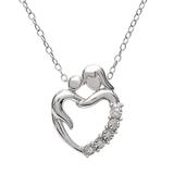 Sterling Silver Diamond Accent Mom Heart Pendant, Women's, White