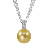 "Sterling Silver Golden South Sea Cultured Pearl and Diamond Accent Multistrand Pendant, Women's, Size: 18"", Yellow"