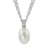 Sterling Silver Freshwater Cultured Pearl and Diamond Accent Pendant, Women's, White