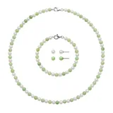 Sterling Silver Freshwater Cultured Pearl and Jade Necklace, Bracelet and Stud Earring Set, Women's, Green
