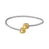 Sterling Silver and Stainless Steel Golden South Sea Cultured Pearl Bead Cuff Bracelet, Women's, Size: 7.50, Yellow