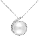 "10k White Gold Freshwater Cultured Pearl and Diamond Accent Pendant, Women's, Size: 17"""