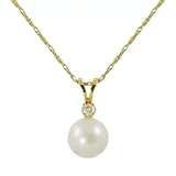 "14k Gold Akoya Cultured Pearl and Diamond Accent Pendant, Women's, Size: 18"", White"