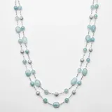 "Sterling Silver Aquamarine Bead and Simulated Crystal Necklace, Women's, Size: 16"", Blue"