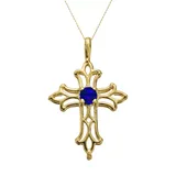 "Gemminded 10k Gold Lab-Created Sapphire Filigree Cross Pendant, Women's, Size: 18"", Blue"