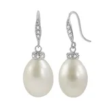 14k White Gold Freshwater Cultured Pearl and Diamond Accent Drop Earrings, Women's