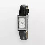 Peugeot Silver Tone Black Leather Watch - 3008SBK - Women, Women's