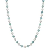 "Sterling Silver Freshwater Cultured Pearl and Aquamarine Bead Necklace, Women's, Size: 18"", Blue"